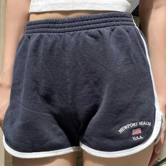 Simple Letter Embroidery Patchwork Sport Shorts Women Cotton Casual High Waist Sweatshorts Female Vintage Chic Y2K Short Pants