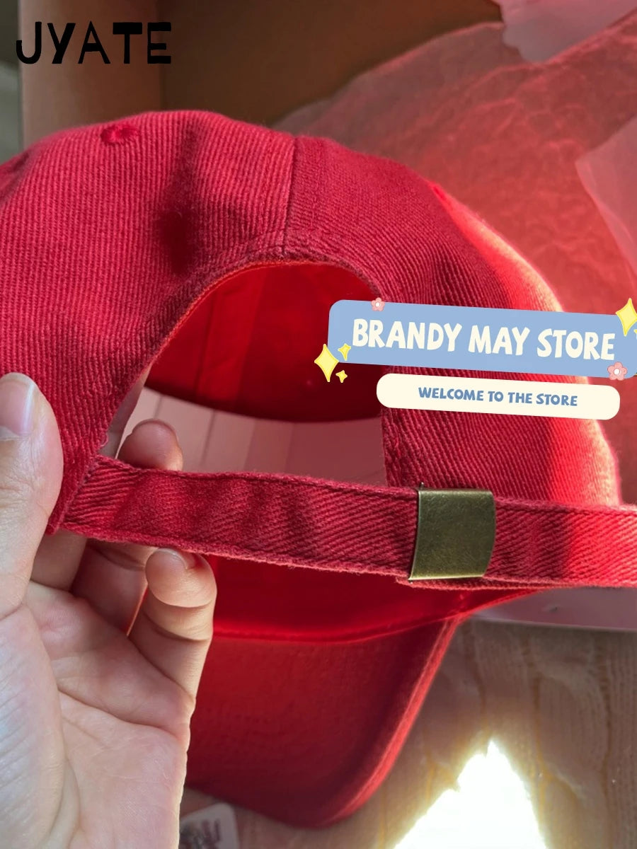 Simple Letter Embroidery Red Baseball Cap Women Streetwear Cotton Soft Sunscreen Hat Femme Vintage Casual Snapback Hats 2024 New