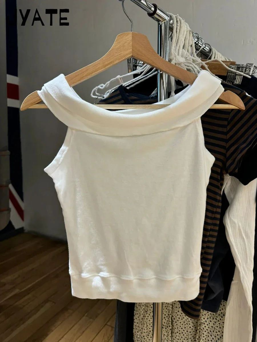 Sweet White Strapless Crop Tops Women Summer New Cotton Slash Neck Slim Cropped Tees Shirt Streetwear Preppy Style T-shirts Y2K