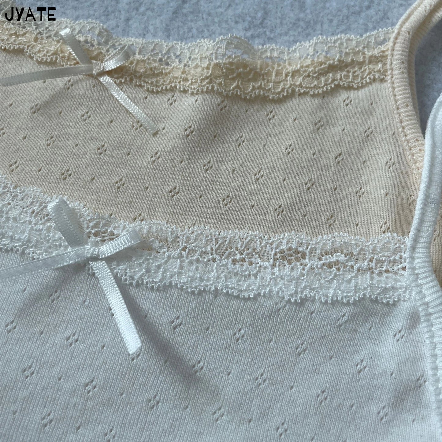 Hollow Out Lace Trim Camisole Women Summer New Cotton Soft Slim Bow Solid Sleeveless Vests Sweet Cute Preppy Style Tank Tops Y2K