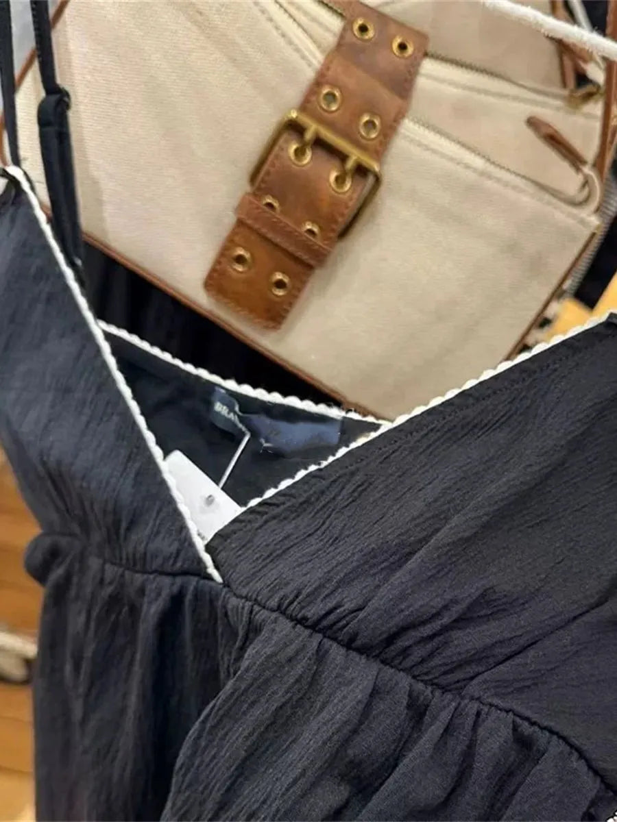 Black Lace Trim Bow Tank Tops Women Summer Casual Streetwear Sleeveless V-neck Sexy Vests Vintage Sweet Preppy Style Camis OOTDS