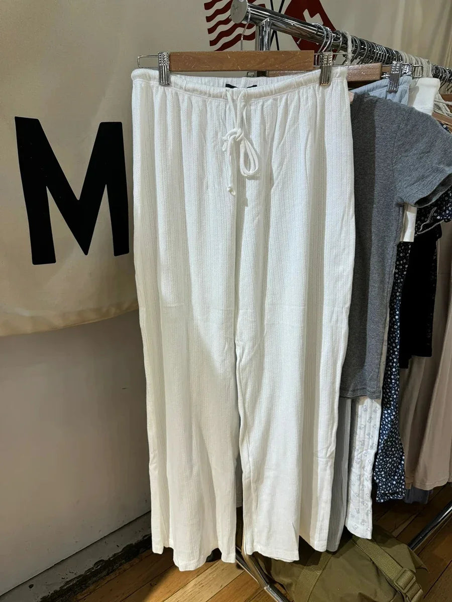 Solid Drawstring Straight Sweatpants Women Streetwear Cotton Simple Casual High Waist Trousers Vintage Chic Sport Long Pants Y2K