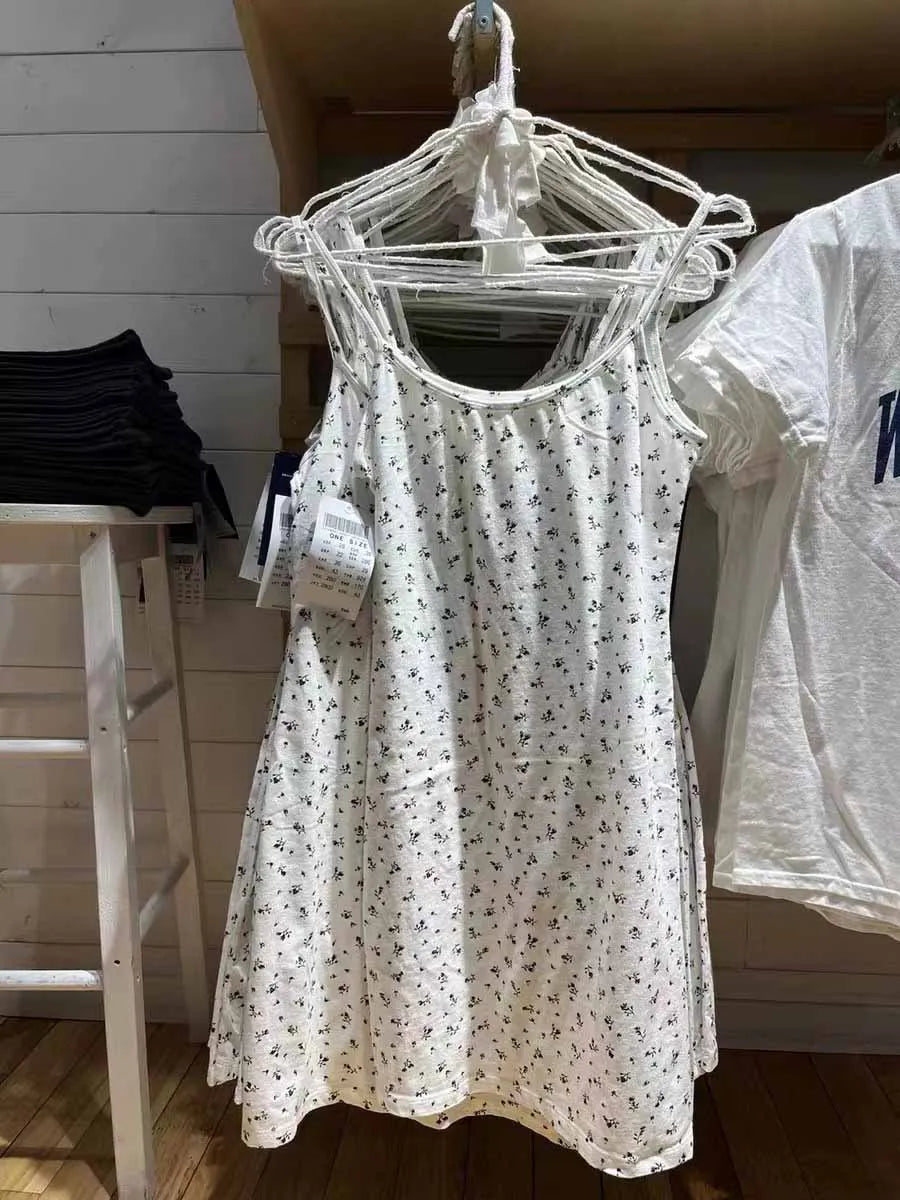 Floral Print Slim Mini Dress Women Summer New Street Preppy Style Cotton Sleeveless Vestidos Sweet Cute Chic Vintage Dresses Y2K