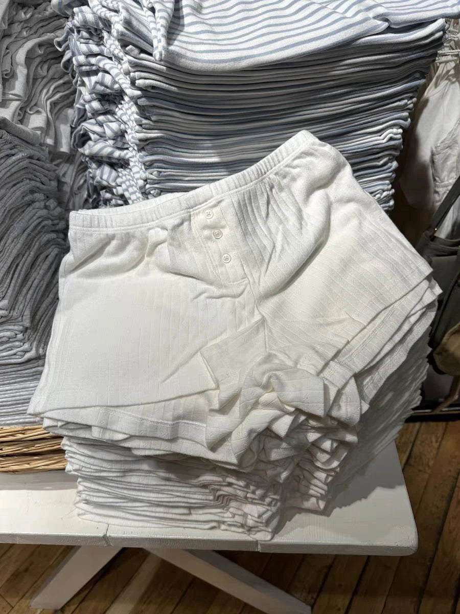 Eyelet White Cotton Shorts Women Summer High Waist Three Buttons Straight Short Pant Home Underwear Sweet Basic Y2K Sweatshorts
