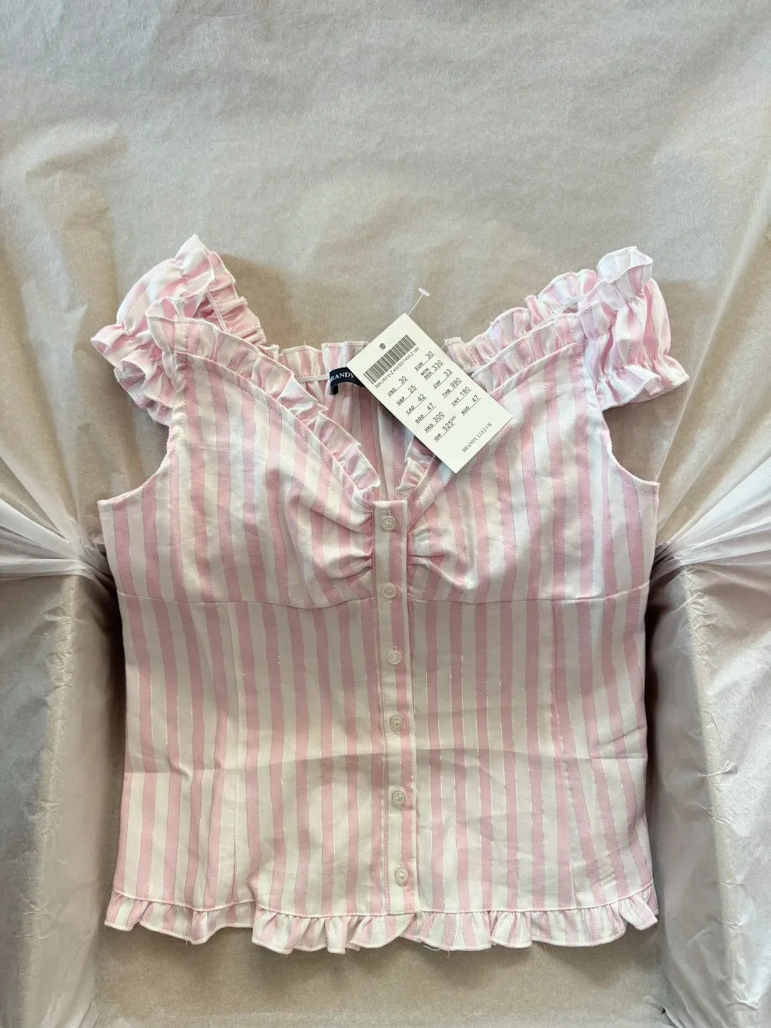Pink Striped Silver Line Blouse Sets Women Lace Trim Casual Camisole+Drawstring Short Pants Sweet Cute Home Outfits Collection