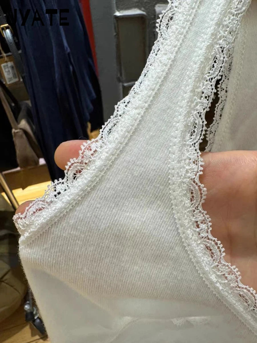 White Lace Trim Three Buttons Tank Tops Women Summer New Casual Cotton U-neck Sleeveless Vests Sweet Cute Preppy Style Camisole