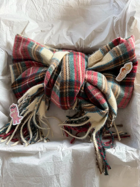 American Vintage Tassel Plaid Knitted Scarf Women Winter Unisex Warm Long Size Casual All-match Preppy Style Scarves Christmas
