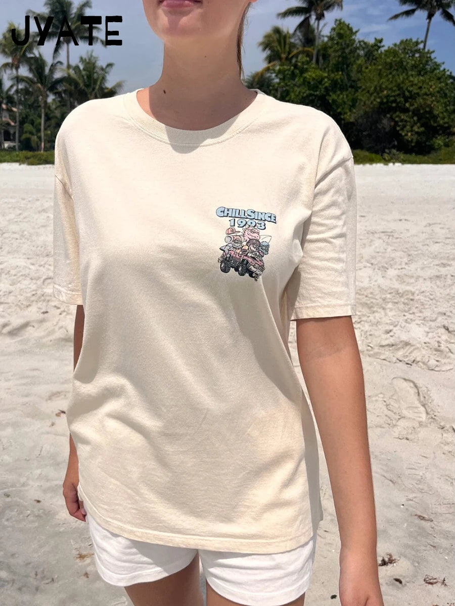 American Cartoon Print Loose T-shirts Women Summer New O-neck Cotton Casual Cute Short Sleeve Tee Harajuku Vintage Chic Tops Y2K