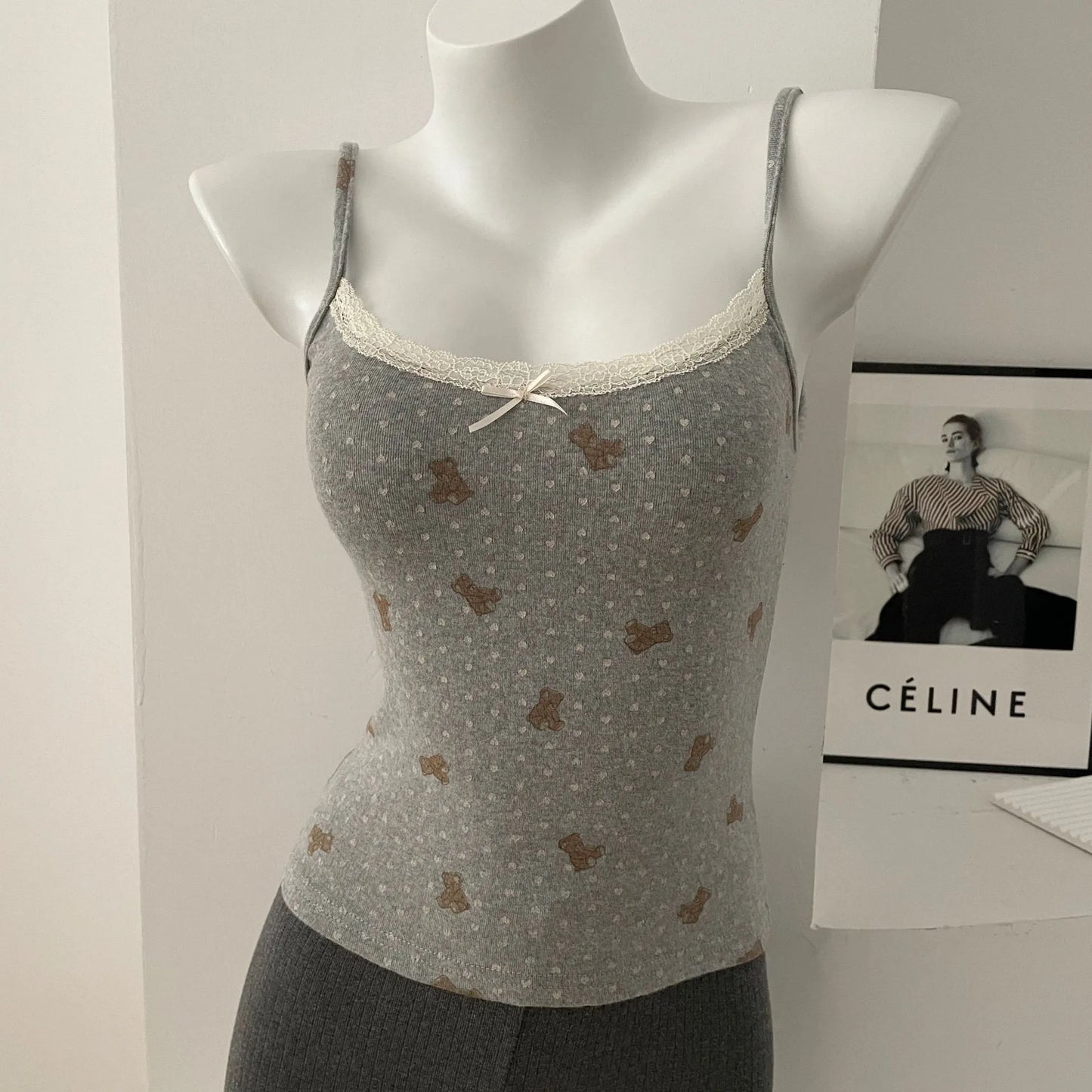 Sweet Floral Lace Trim Eyelet Tank Tops Women New Summer Cotton Bow Slim Preppy Style Cropped Vests Cute Preppy Style Chic Camis