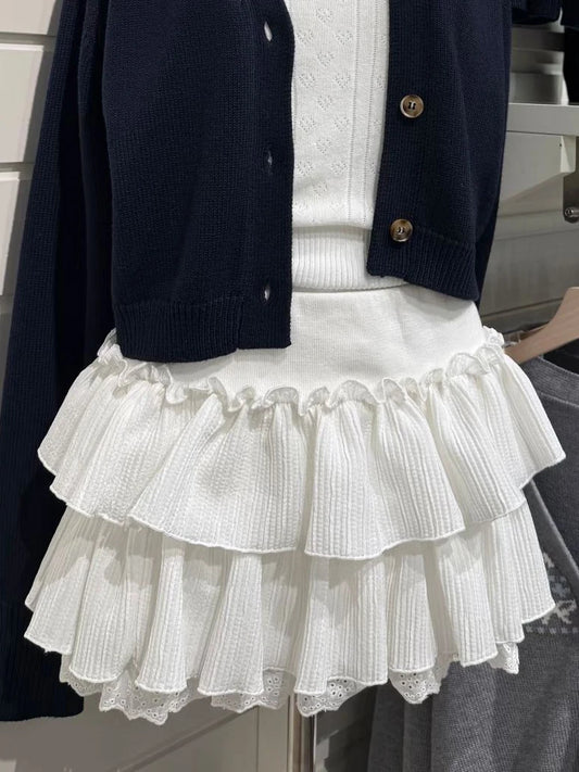 White A-line Short Faldas Women New Cotton Casual Elastic High Waist Mini Skirts Sweet Cute Vintage Balletcore Skirts