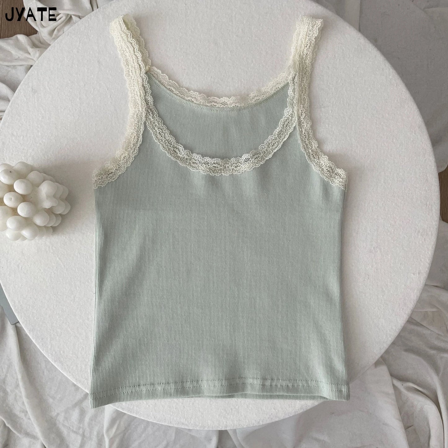 Sweet Lace Trim Cotton Sleeveless Vest Women Summer New Casual Slim U-neck Sexy Tank Tops Cute Vintage Preppy Style Camisole Y2K