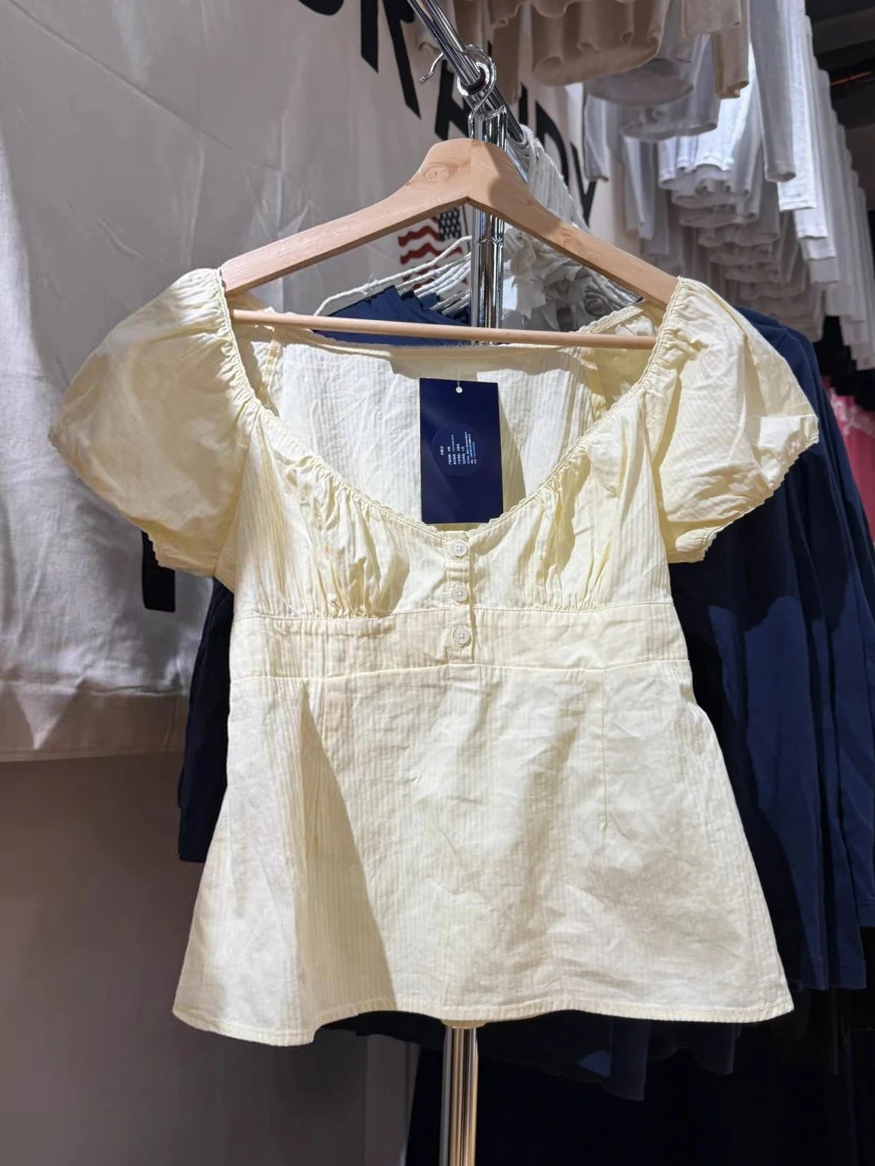 Butter Yellow Striped V-neck Buttons T-shirts Women Casual Cotton Lace Trim Sexy Crop Tops Sweet Cute Preppy Style Blouse Tees