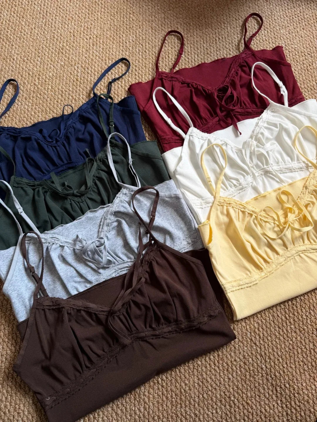Solid Lace-up V-neck Tank Tops Women Summer Casual Lace Trim Cotton Slim Sleeveless Vests Cute Sweet Preppy Style Camisole Y2K