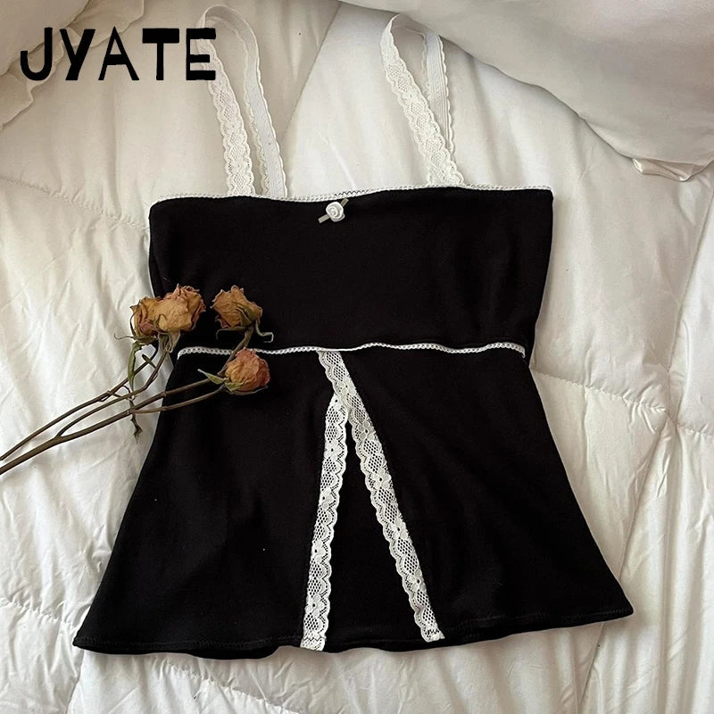 Sweet Fairy Style Knitted T-shirt Lace Trim Cotton Kawaii Slim Chic Short Sleeve Tees Female Vintage Streetwear Y2K Tops Clothes