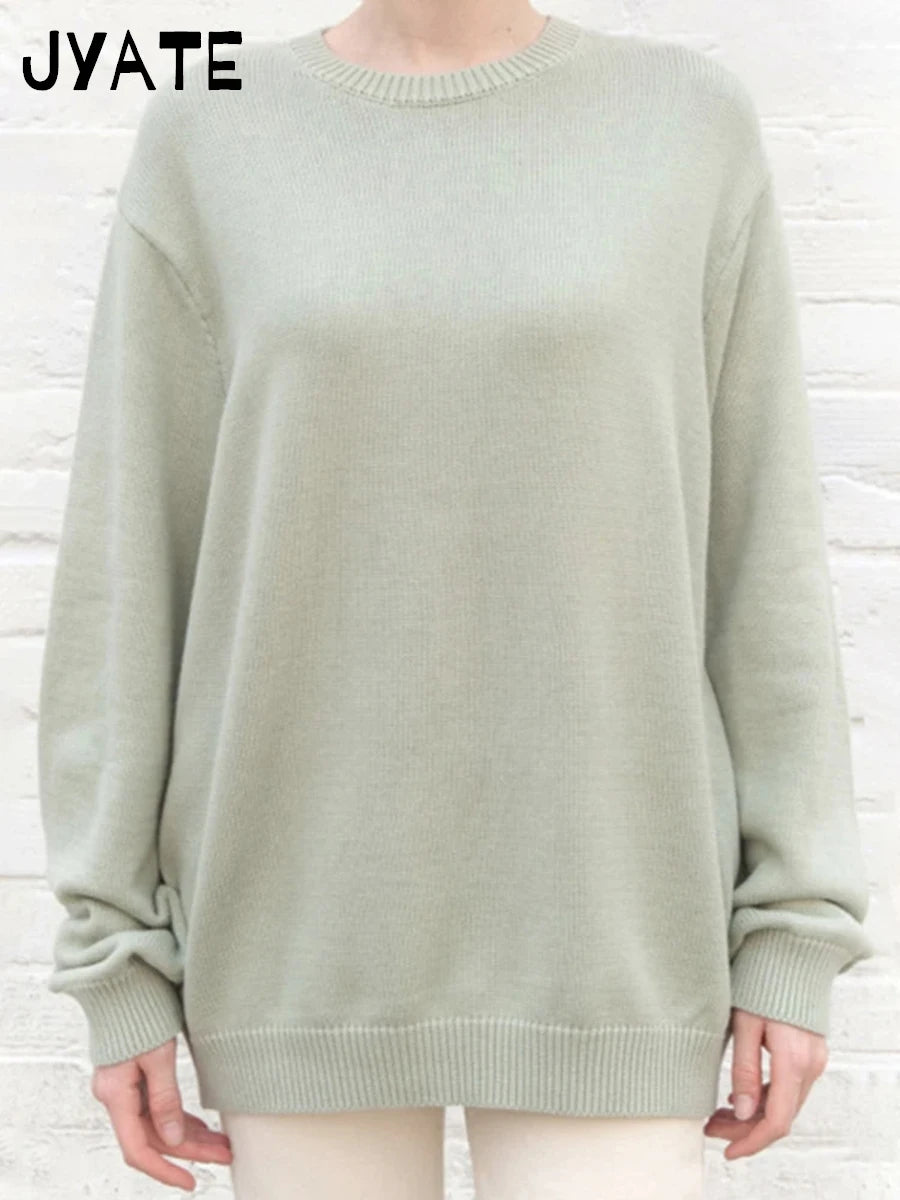 Sweet Solid O-neck Buttons Sweaters Women Autumn Cotton Knitted Simple Basic Pullover Top Female Vintage Casual Chic Jumper Y2K
