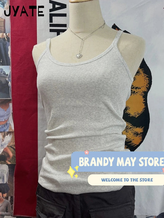 Simple Gray Raw Hem Tank Tops Women Summer New Cotton Soft Ribbed Casual Streetwear Vests Female Vintage Basic Chic Camisole Y3K