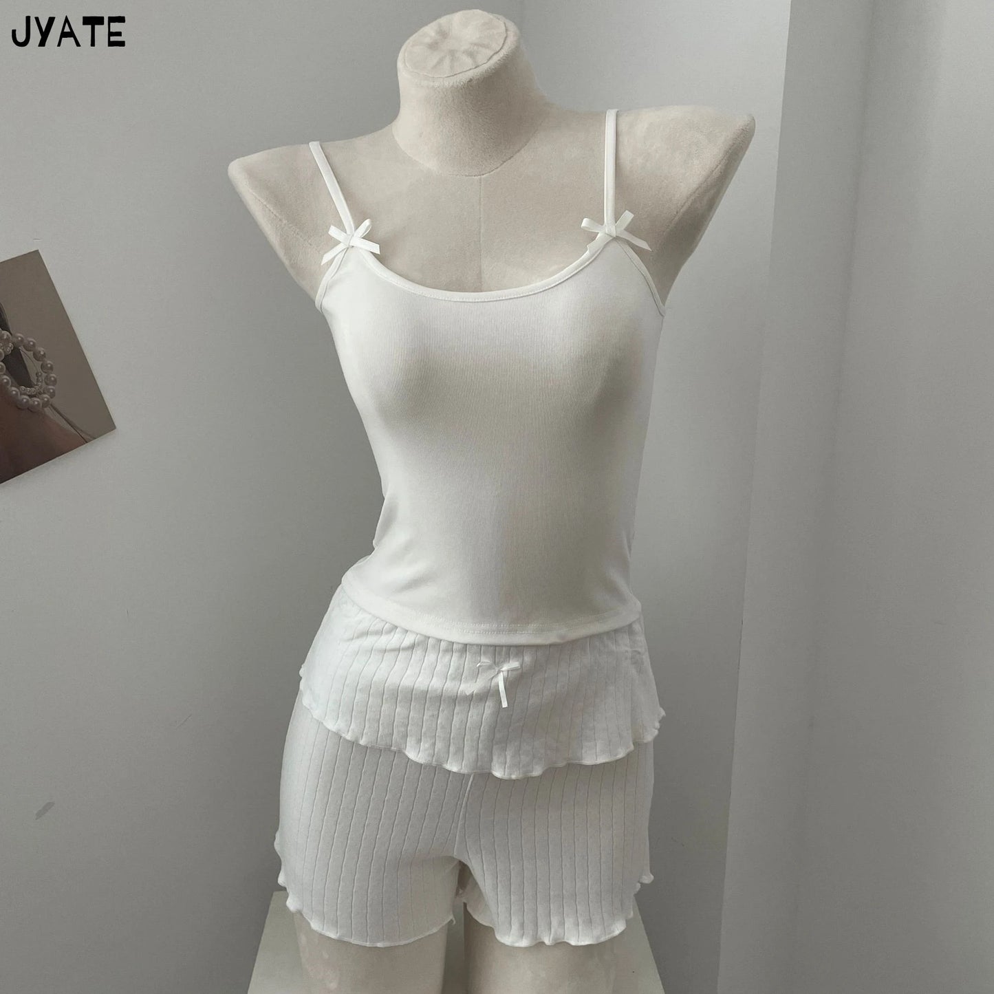 Simple Solid Bow U-neck Tank Tops Women Summer New Cotton Soft Slim Preppy Style Cropped Vests Vintage Basic Sweet Camisole Y2K