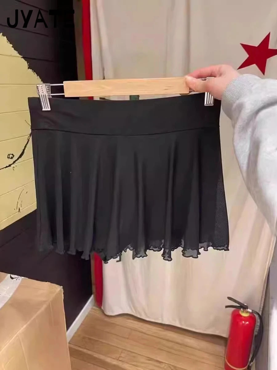 Black Mesh A-line Skirts Women Summer New Casual Streetwear High Waist Mini ballet skirt Sexy Fashion Vintage Short Faldas Y2K
