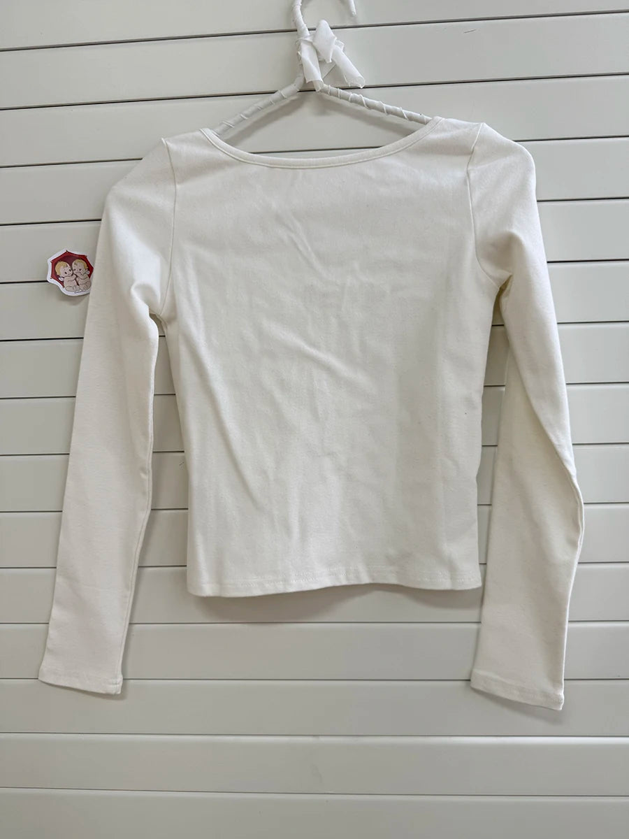 Solid V Neck Slim Long Sleeve T-shirts Fashion Tight Folds Basic Crop Top Woman Spring Casual Street Y2K Summer Tees