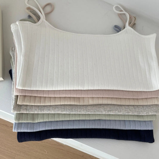 Eyelet Solid Slim Camisole Women Summer Chic Streetwear Cotton Sleeveless Vests Sweet Simple All-match Tank Tops Y2K