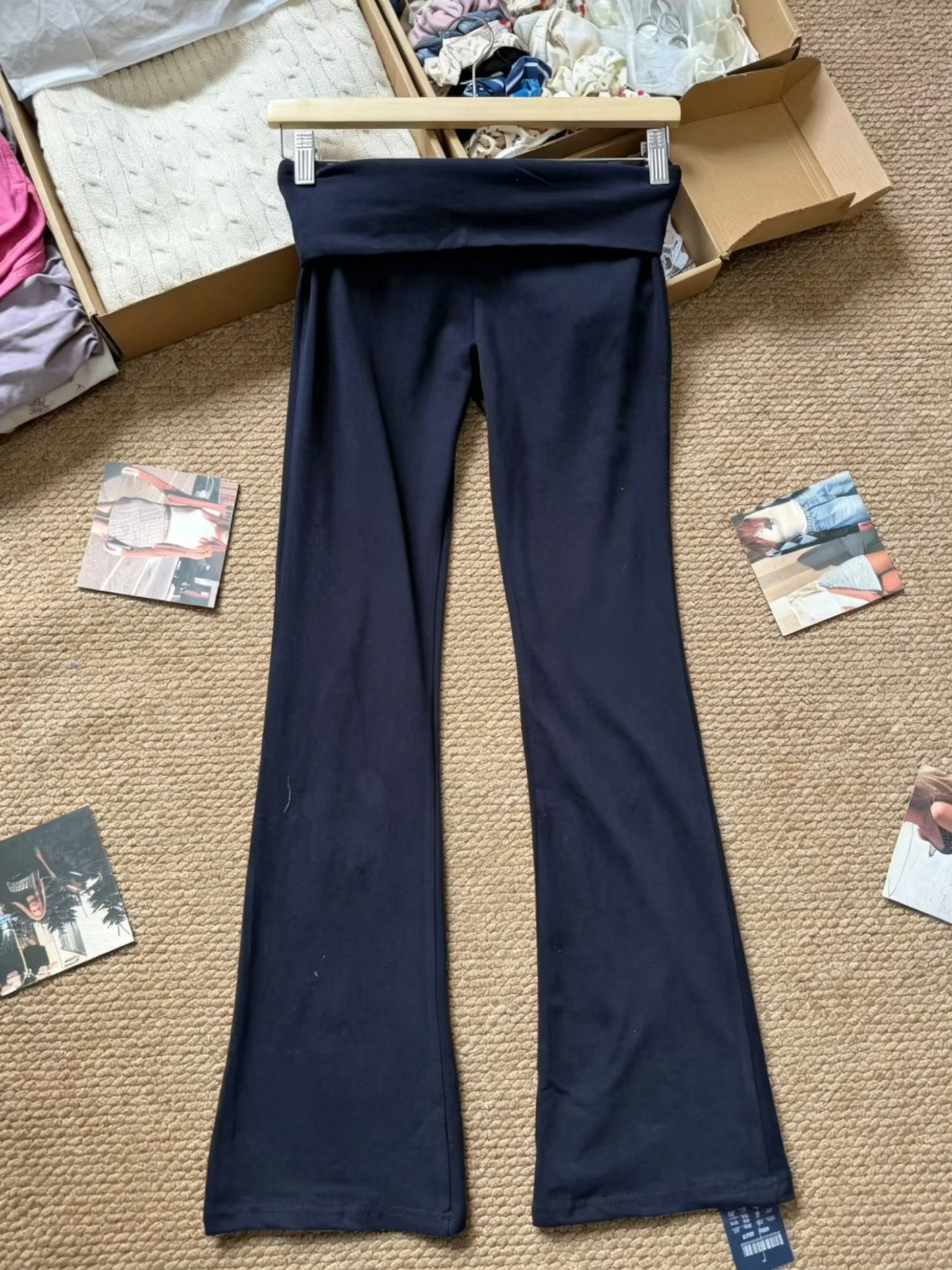 Flip Up Skinny Cotton Yoga Pants Women Casual Simple Elastic High Waist Flare Pant Sweet Cute Streetwear Straight Sport Trousers