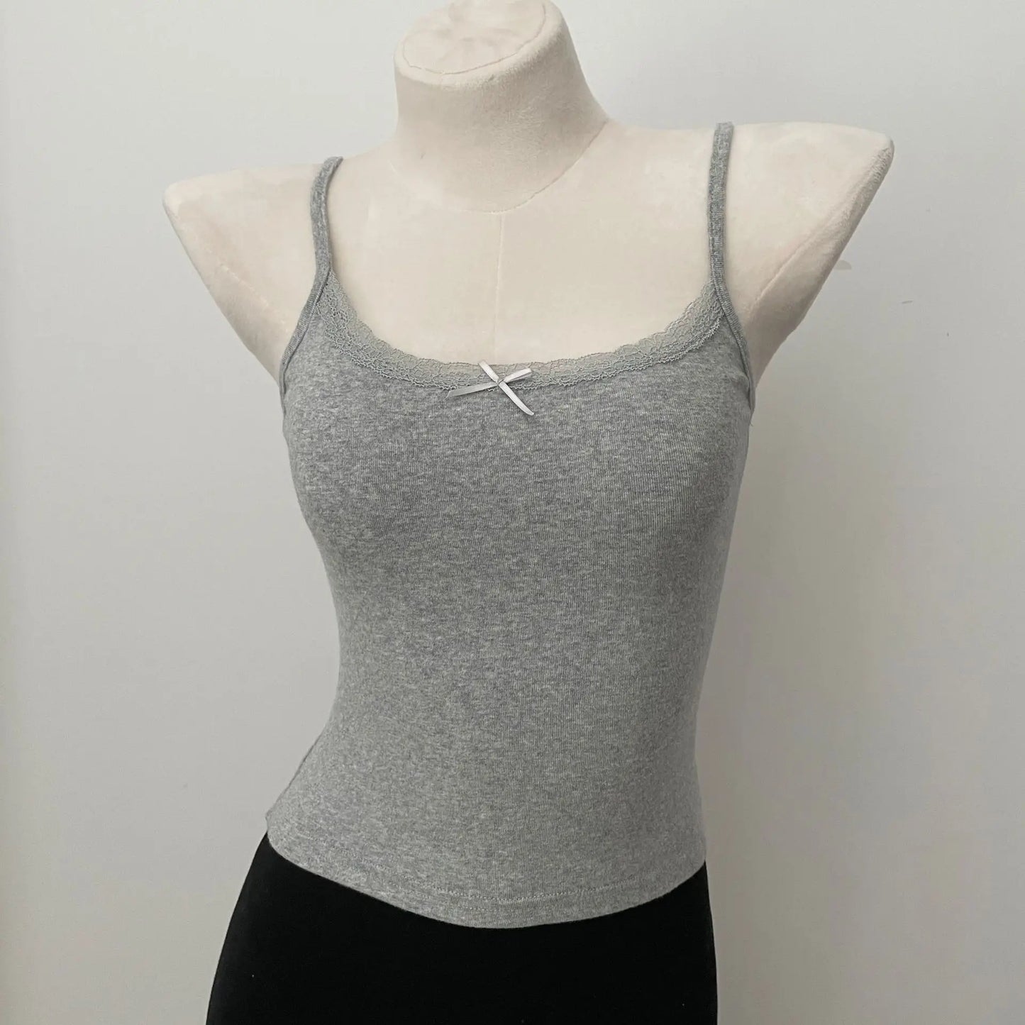 Cute Cotton Soft Lace Trim Tank Tops Women New Summer Solid Chic Bow Slim Cropped Vests Sweet Preppy Style Casual Camisole Y2K