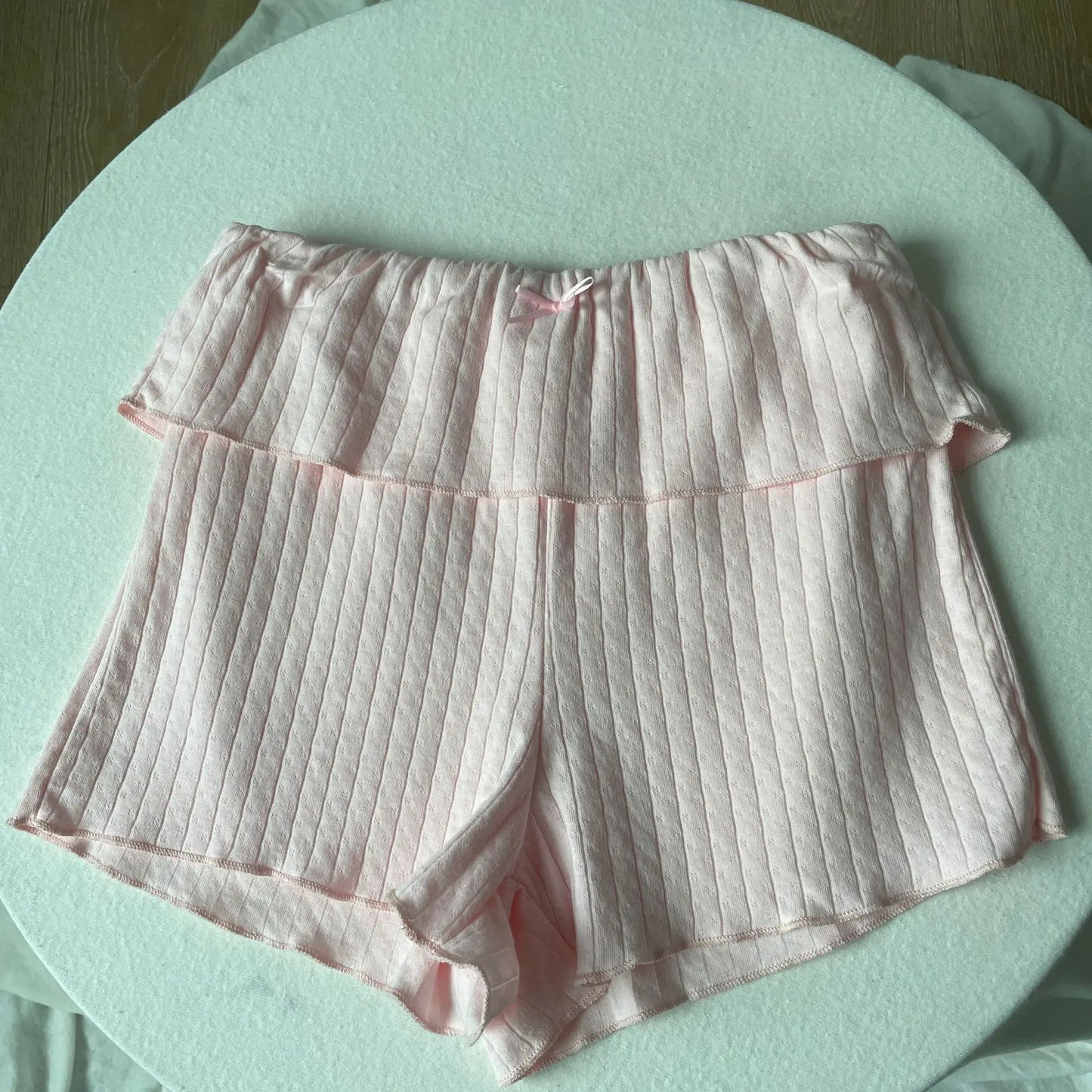 Cute Bow Eyelet Flange Shorts Women Spring Solid Elastic Waist Cotton Straight Short Pants Sweet Home Underwear Y2K Sweatshorts