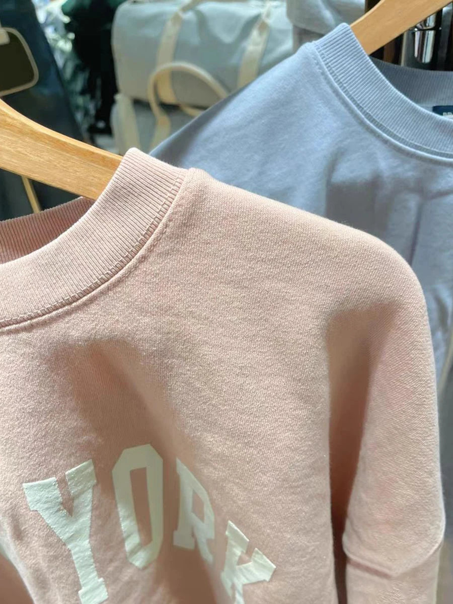 Letter Print Pink Loose Sweatshirt Woman Autumn O-neck Cotton Long Sleeve Pull Hoodie Sweet Cute Preppy Style Oversized Top Y2k