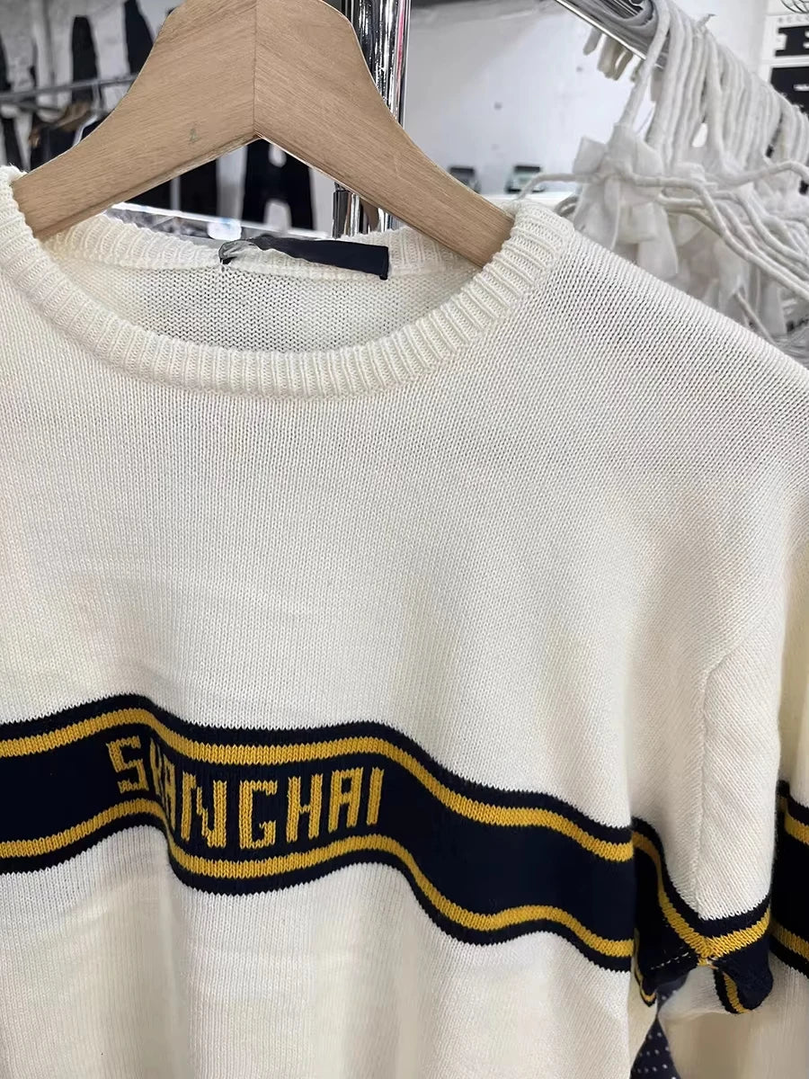 Letter Jacquard Sweaters Woman Spring Crew Neck Long Sleeve Cotton Jumper Female Casual Sweet Preppy Style Pullovers