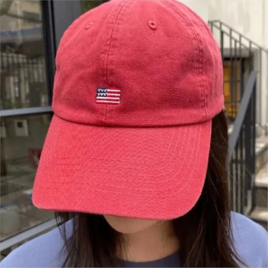 American Flag Embroidery Red Baseball Cap Women New Streetwear Cotton Soft Sunscreen Hat Femme Vintage Casual Snapback Hats Y2K