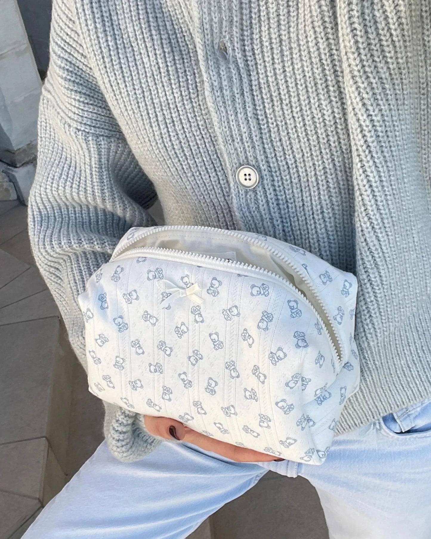 Sweet Little Bear Makeup Bag Women New Simple Zipper Student Pencil Bag Femme Casual Chic Cute High Quality Mini Bags Y2K