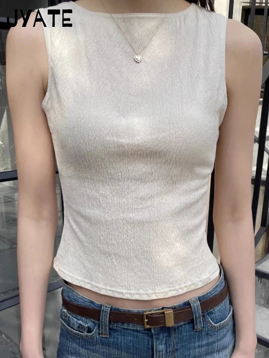 Sweet Solid Ruffle Mesh Tank Tops Women Summer New O-neck Cotton Casual Sleeveless Vests Female Vintage Chic Slim Crop Tops Y2K