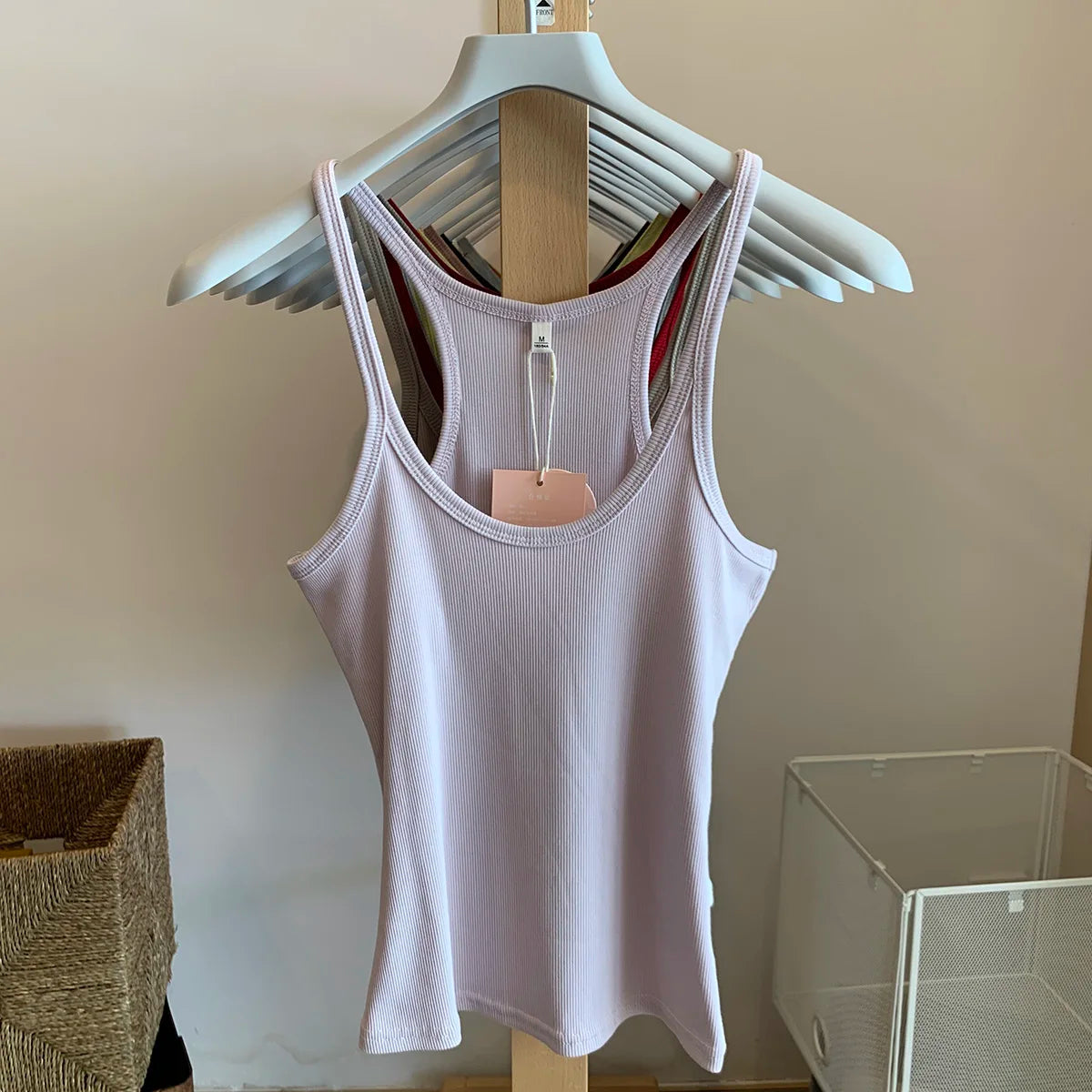 Vintage Solid Ribbed U-neck Tank Tops Women Summer New Streetwear Basic Sleeveless Vests Sweet All-matchCasual Slim  Camisole