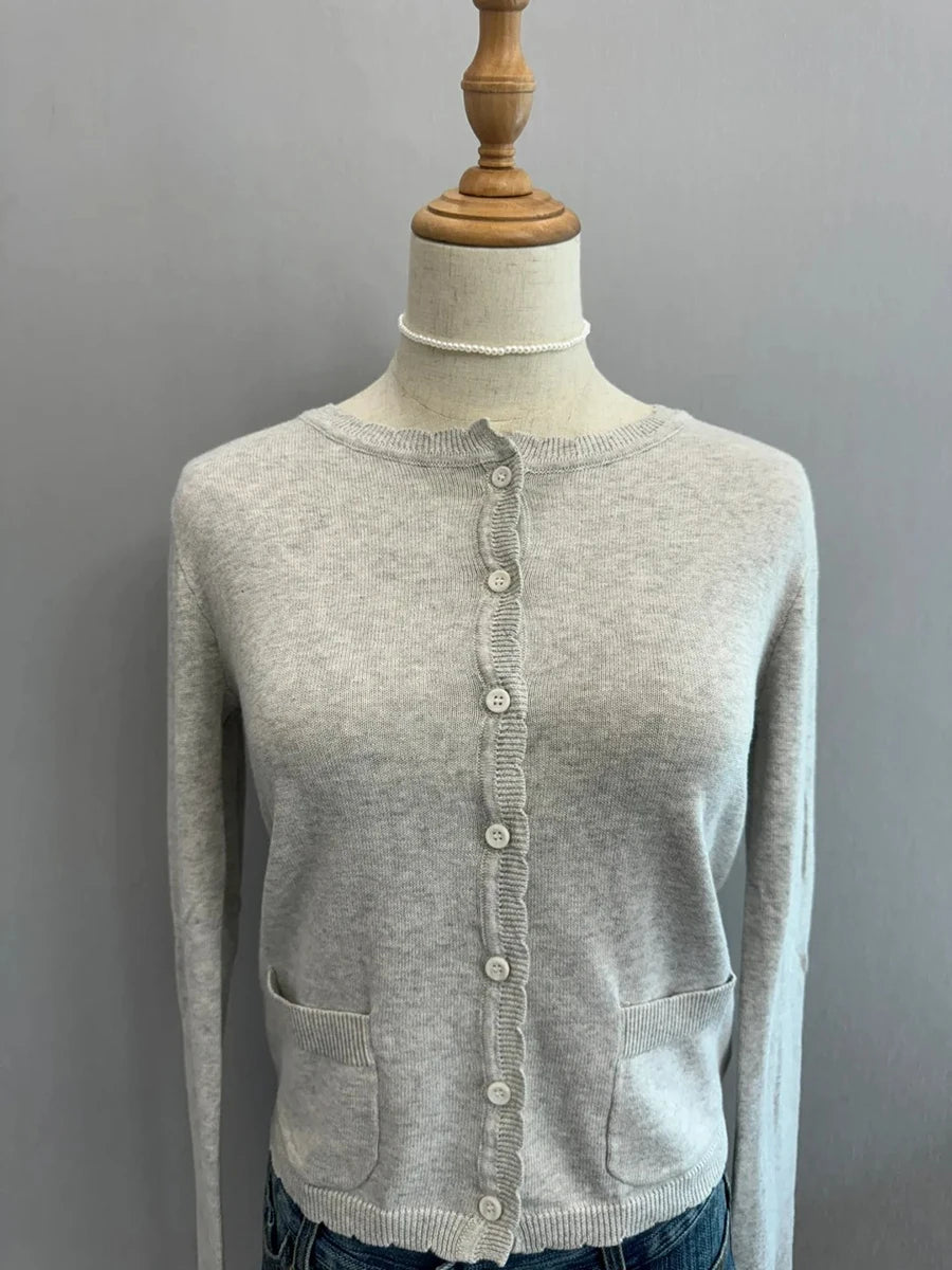 Christmas Red Pockets Slim Knitted Cardigan Woman O-Neck Long Sleeve Cotton Sweaters Sweet Preppy Style Knitwear Coat Tops