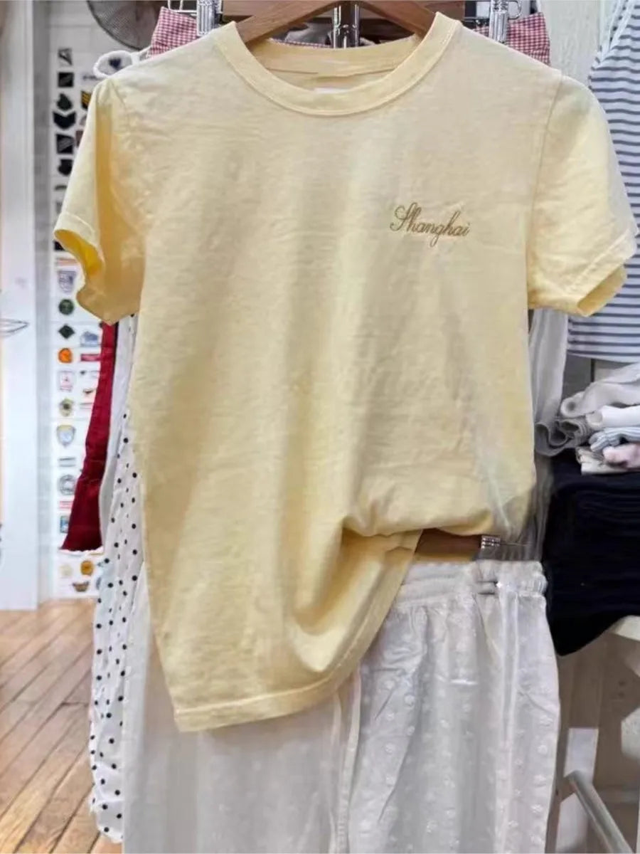 Letter Embroidery O-neck T-shirts Women Summer New Casual Streetwear Short Sleeve Tees Sweet OOTDS chic Simple Tshirt Y2K Tops