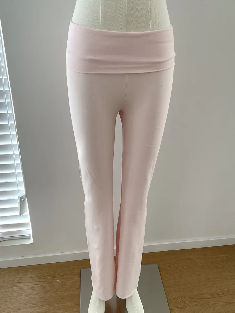 Solid Skinny Cotton T-shirt Pant Set Woman O-neck Long Sleeve Tee+Foldover Flare Yoga Pant Sport 2 Piece Sets Can mix and match