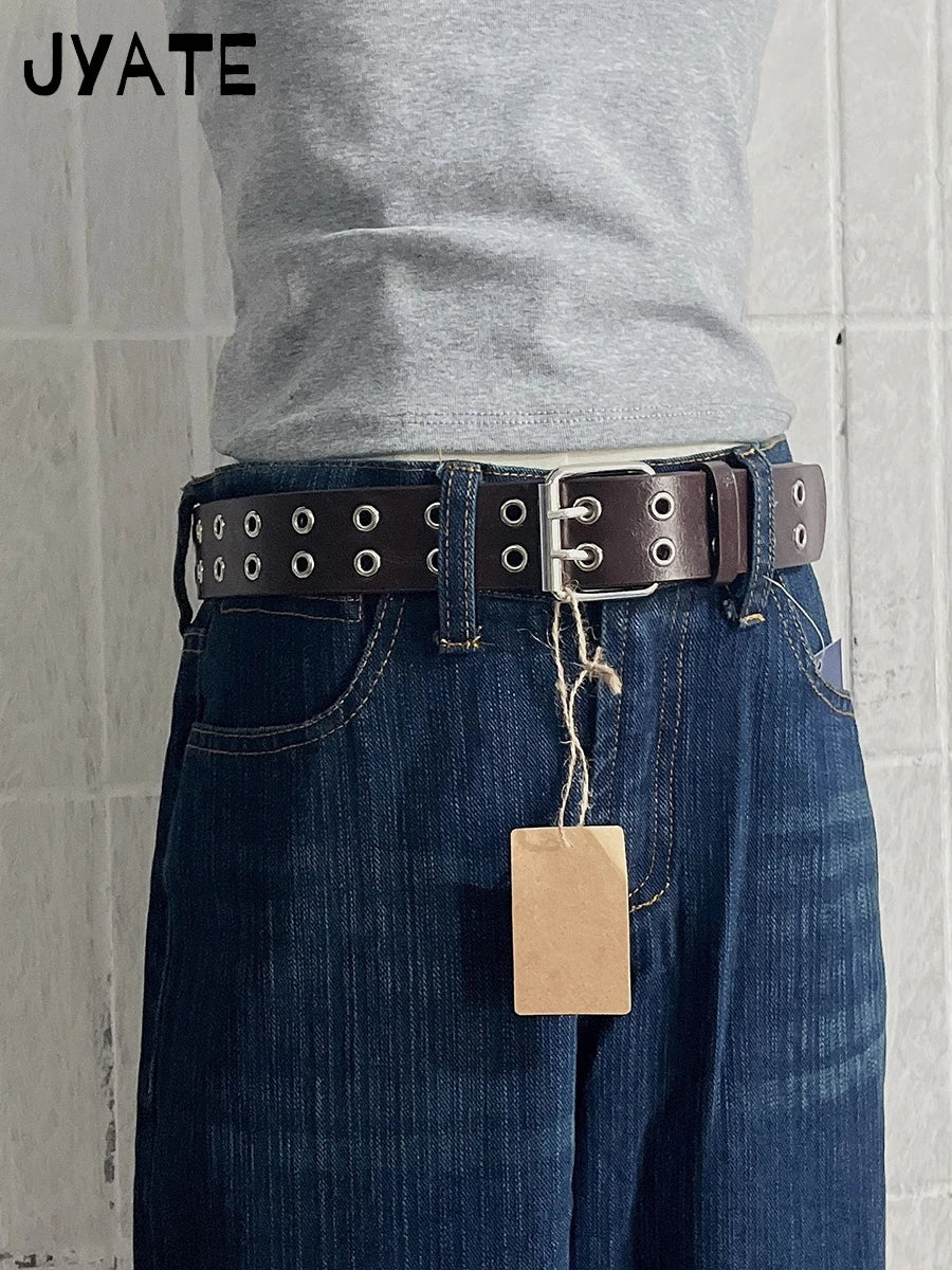 Retro Metal Buckle PU Black Belt Women New Streetwear Casual Rock n Roll Punk Preppy Style Vintage Chic Belts Y2K