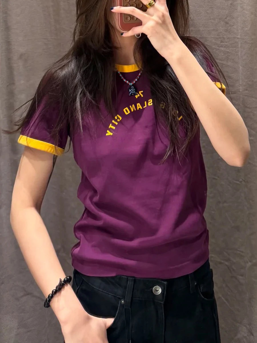 Fashion Letter Print T-shirts Women Cotton Simple All-match Casual Slim Short Sleeve Tees Preppy Style Streetwear Tshirt Y2K