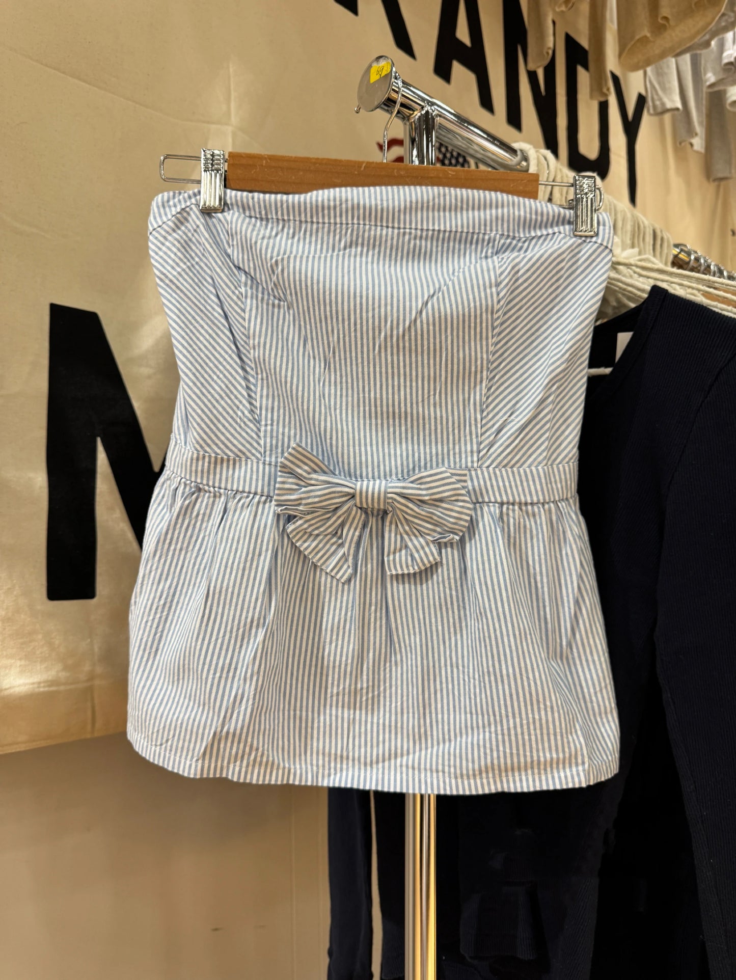 Bow Blue Striped Tube Top Women New Cute Strapless Cotton Sleeveless Vest Summer Preppy Style Sweet Casual Crop Tank Tops