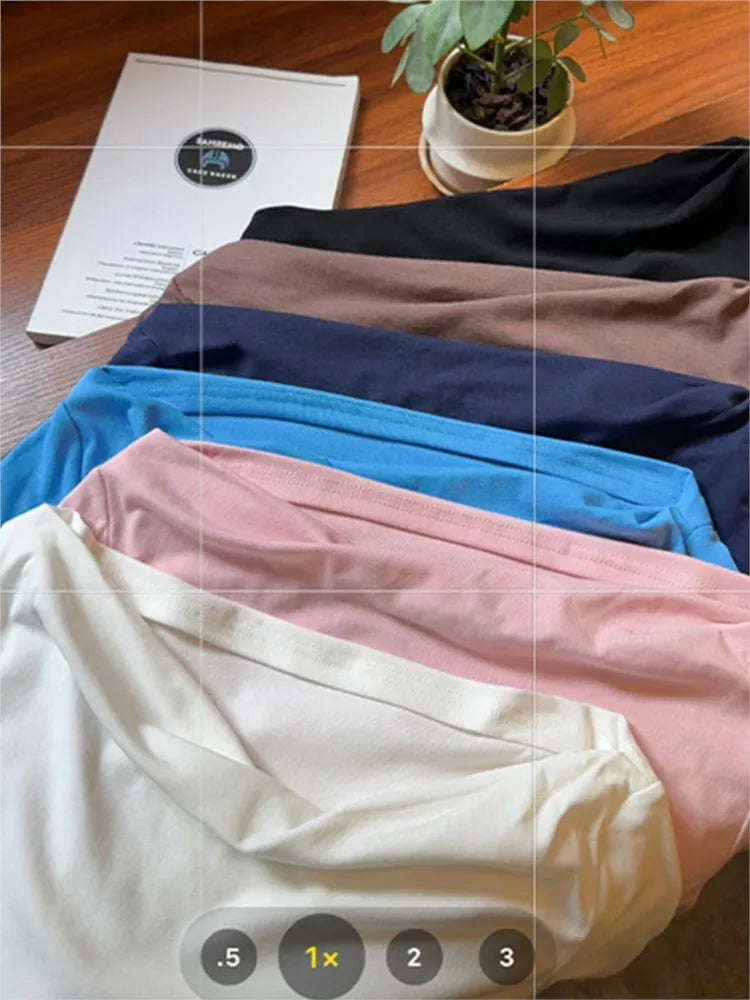 Electric Blue Half Sleeve Tees Women Summer Casual Streetwear Slim Slash Neck Crop Tops Female Vintage Simple Basic T-shirts Y2K