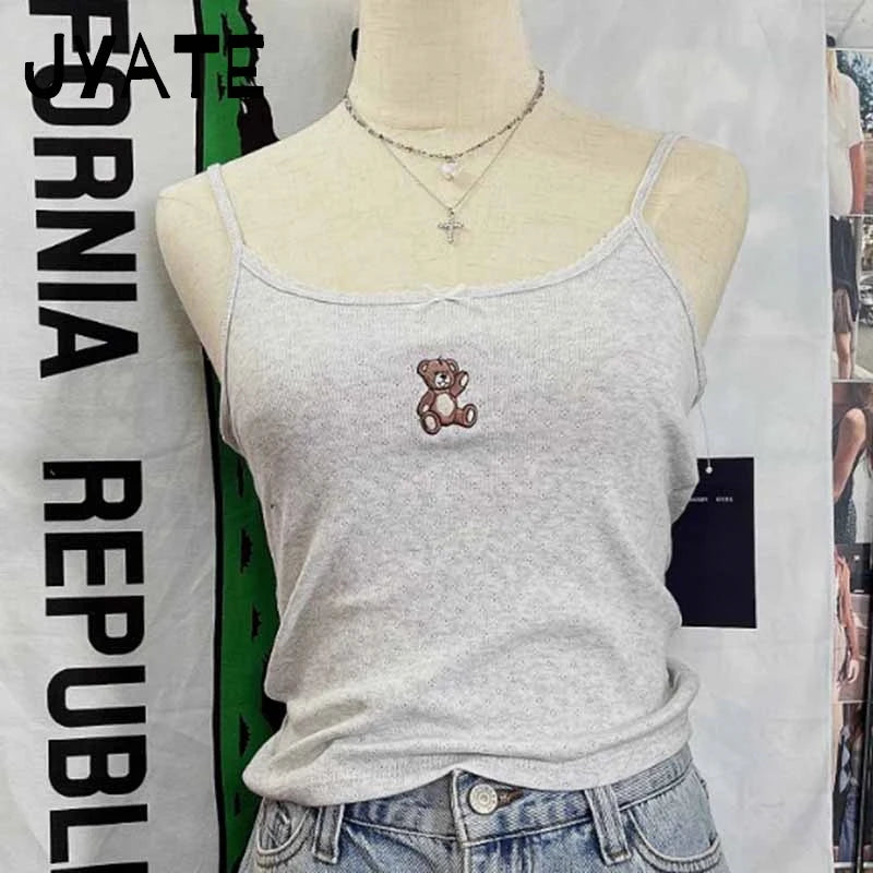 Sweet 14 Embroidery Slim Tank Top Women Spring Casual Sleeveless Cotton Camis Female White Cute Preppy Style Vest Y2K Tops New