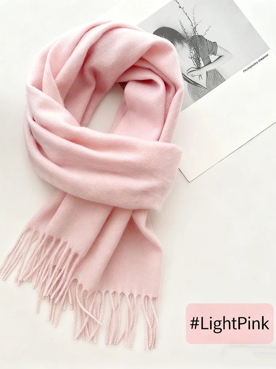 New Solid Tassel Knitted Scarf Women Winter/fall Unisex Warm Wool Long Size Vintage Casual All-match Preppy Style Scarves Y2K