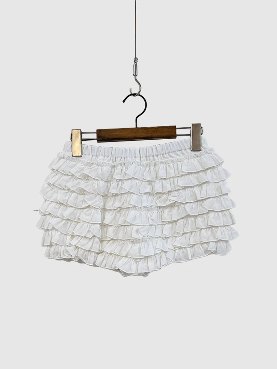 New Folds Ruffles Balletcore Shorts Women Summer Casual Elastic Low Waist Short Pants Sweet Cute Preppy Style Straight Bottoms