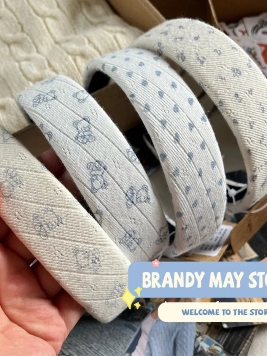 Little Bear Print Headbands Women New Casual Vintage Cotton Preppy Style Streetwear Headwears Girl Cute Sweet Y2K Headband OOTDS