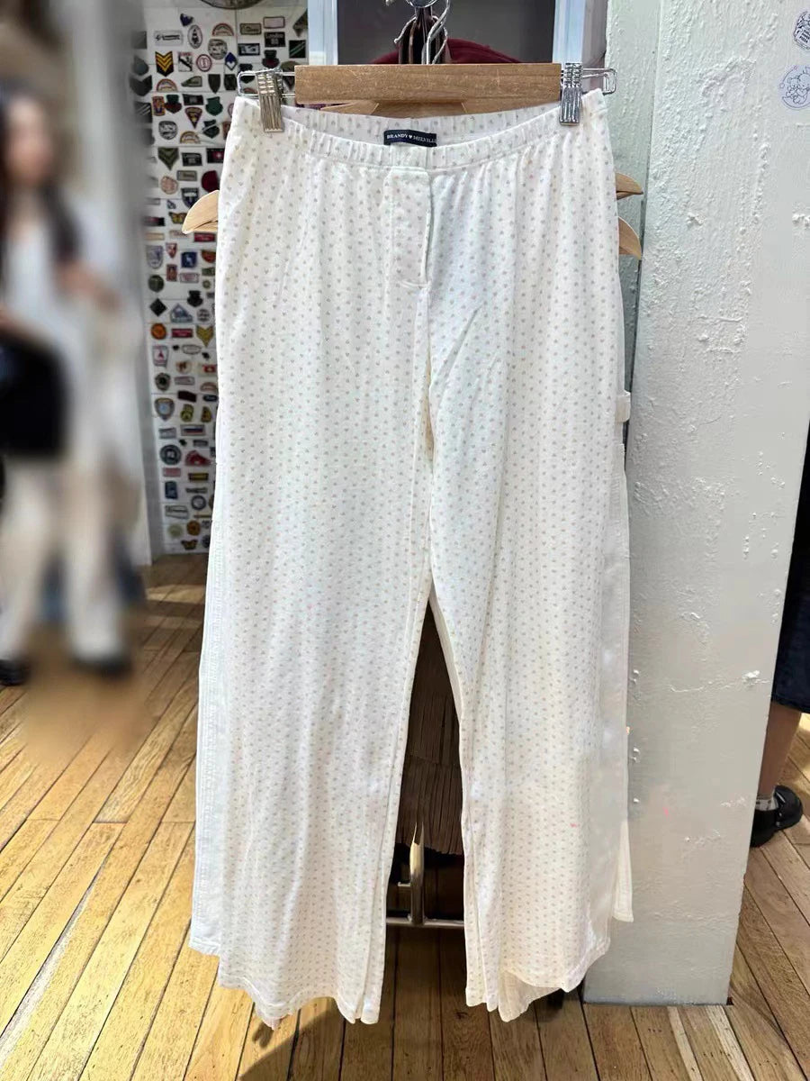 Pink Heart Slim Home Pajama 2 Piece Sets Women Summer Lace Trim Bow Camis+Cozy Straight Trouser Sweet Preppy Style Tank Pant Set