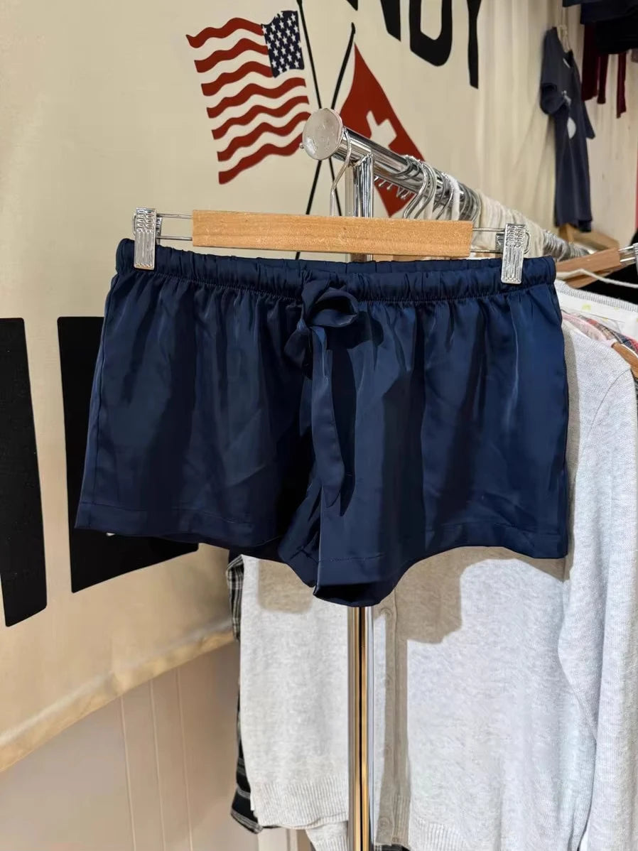 Simple White Straight Shorts Women Casual Drawstring Bow Elastic Waist Button Cotton Sweatshorts Home Underwear Sweet Short Pant