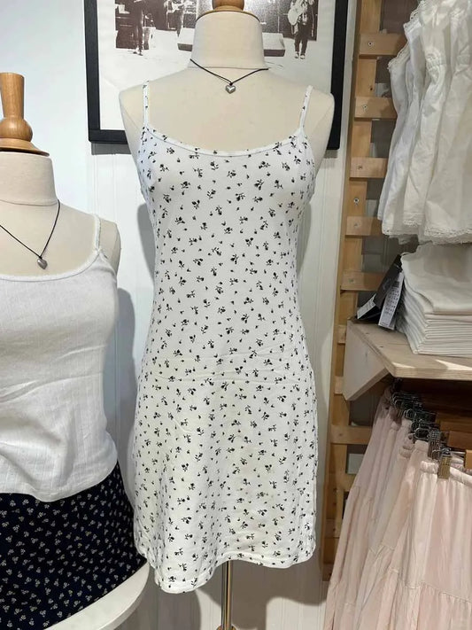 Floral Print Slim Mini Dress Women Summer New Street Preppy Style Cotton Sleeveless Vestidos Sweet Cute Chic Vintage Dresses Y2K