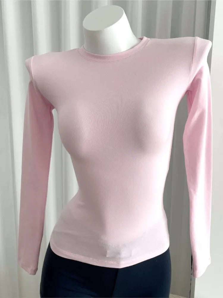Solid Skinny Cotton T-shirt Women Casual Simple All-match O-neck Yoga Long Sleeve Tees Female Elegant Sweet Basic Sport T-shirts