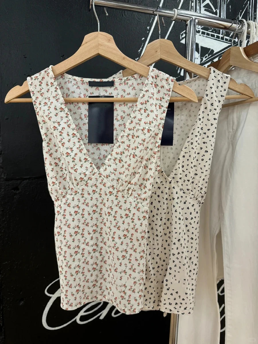 Red Floral Sexy Deep V-neck Tank Tops Women Summer New Lace-up Slim Sleeveless Camisole Vintage Streetwear Sweet Vests Y2K Top