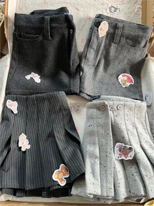 Low Waist Pleated Skirts Women Summer Chic Y2K Aesthetic Chic Button Mini Skirt Vintage Sweet Cute Preppy Style Faldas